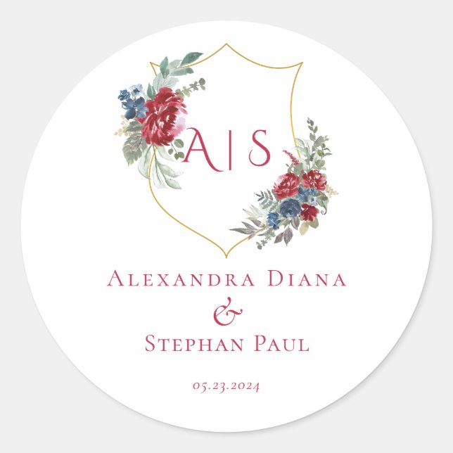 Monogramm des Vintagen botanischen Wappen Runder Aufkleber (Vorderseite)