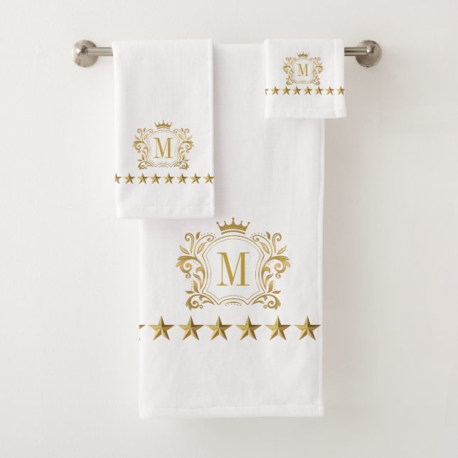 Monogramm des Wappen des Royal Scrolls Badhandtuch Set (Insitu)