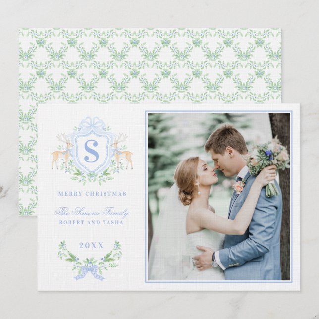 Monogramm des Weihnachtsbaums-Wappen Einladung (Vorne/Hinten)