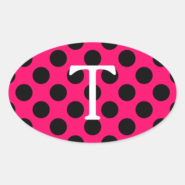 Monogramm des weißen Buchstaben T mit Polka-Punkte Ovaler Aufkleber (Vorderseite)