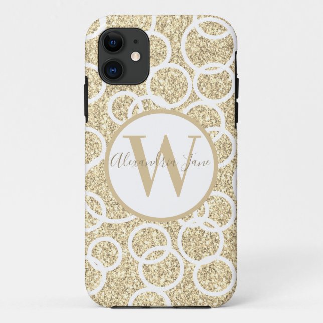 Monogramm des weißen geometrischen Glitzer Case-Mate iPhone Hülle (Rückseite)