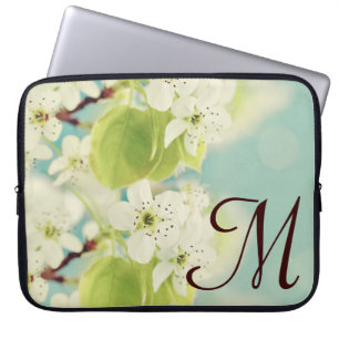 Monogramm des weißen Kirschblossom Flow 15" Notebo Laptopschutzhülle
