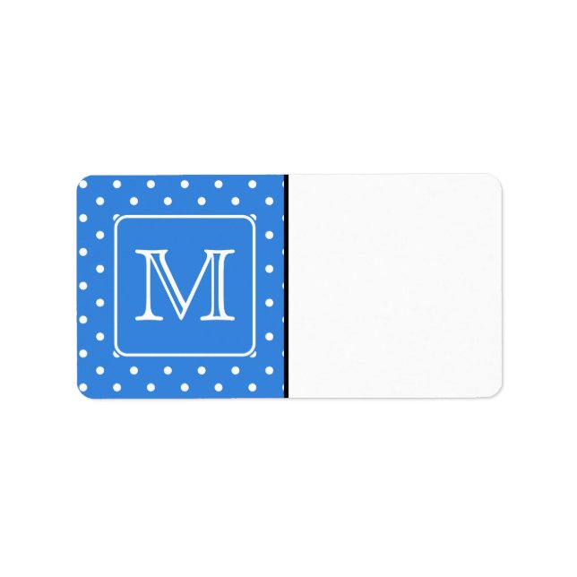 Monogramm des weißen Polka Dot Musters. Custom. Adressaufkleber (Vorne)
