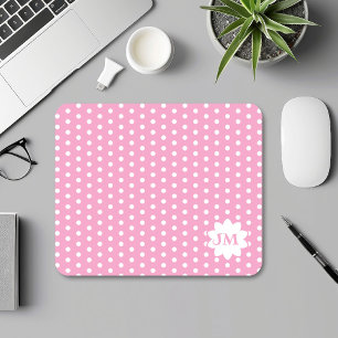 Monogramm des weißen Polka-Dots in Rosa Mousepad