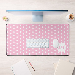 Monogramm des weißen Polka-Dots in Rosa Schreibtischunterlage