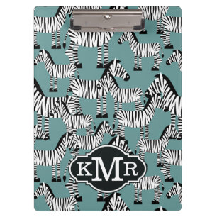 Monogramm des Zebra-Muster-  Klemmbrett