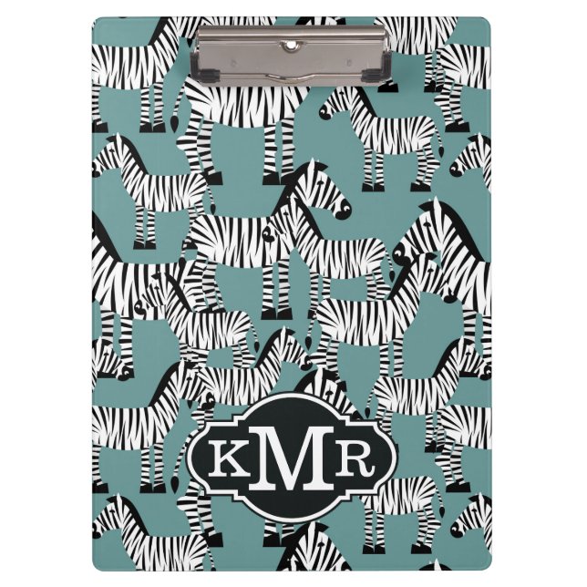Monogramm des Zebra-Muster-| Klemmbrett (Vorderseite)