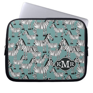 Monogramm des Zebra-Muster-  Laptopschutzhülle