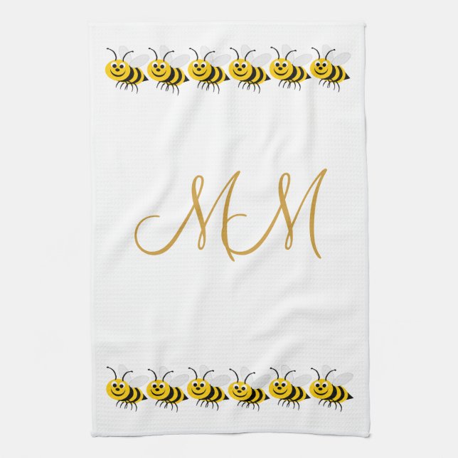 Monogramm-Design Bienen Geschirrtuch (Vertikal)