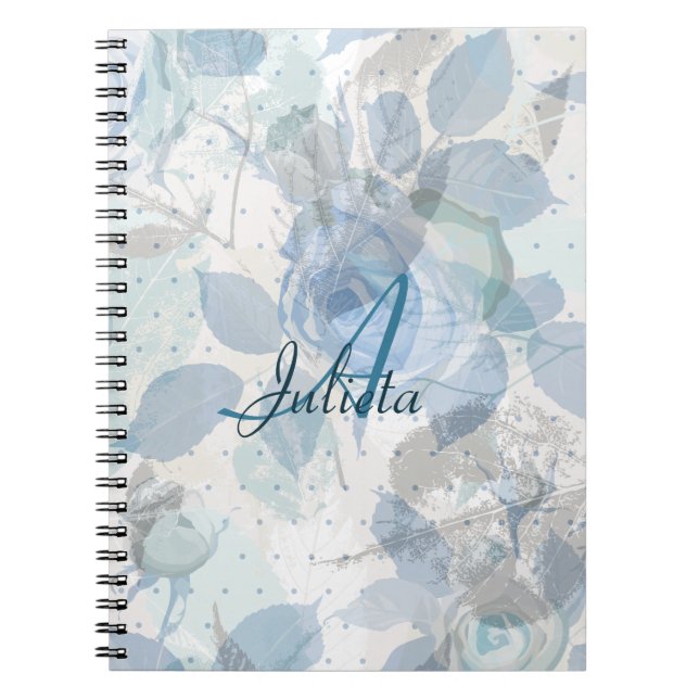 Monogramm-Design der blauen Rose Notizblock (Vorderseite)
