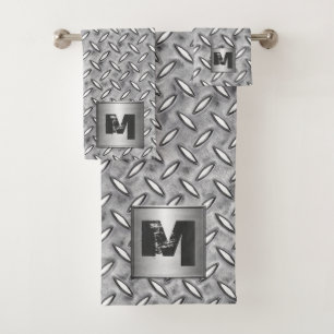 Monogramm-Diamant Metallplatten im Grau Badhandtuch Set