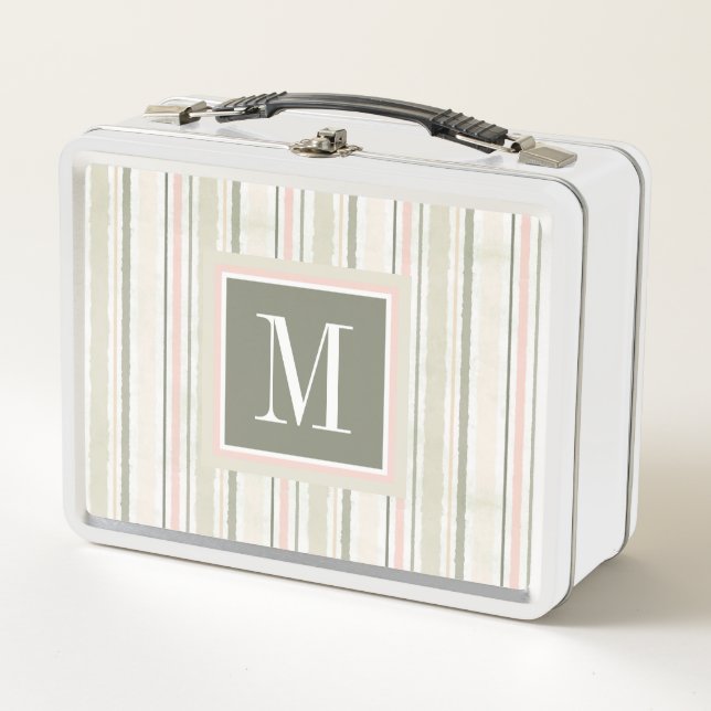 Monogramm | die Freude Aquarell-den Streifen an Metall Lunch Box (Vorderseite)