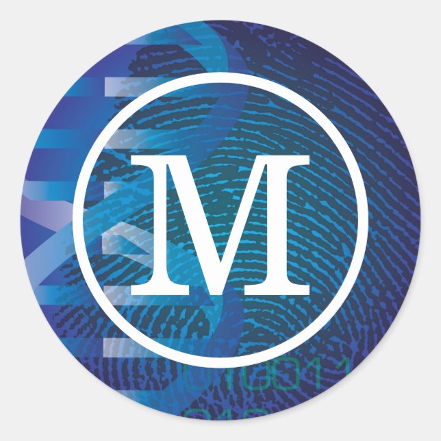 Monogramm DNA Fingerprint Runder Aufkleber (Vorderseite)