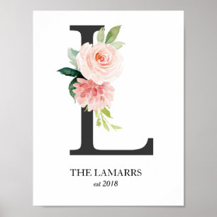 Monogramm-Druck, Blumenzier Buchstabe L, Hochzeit, Poster
