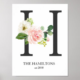 Monogramm-Druck, florale Buchstabe H, Hochzeit, Ki Poster