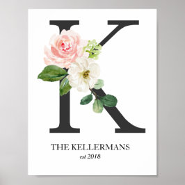 Monogramm drucken, Blumenschreiben K, Hochzeit, Ki Poster