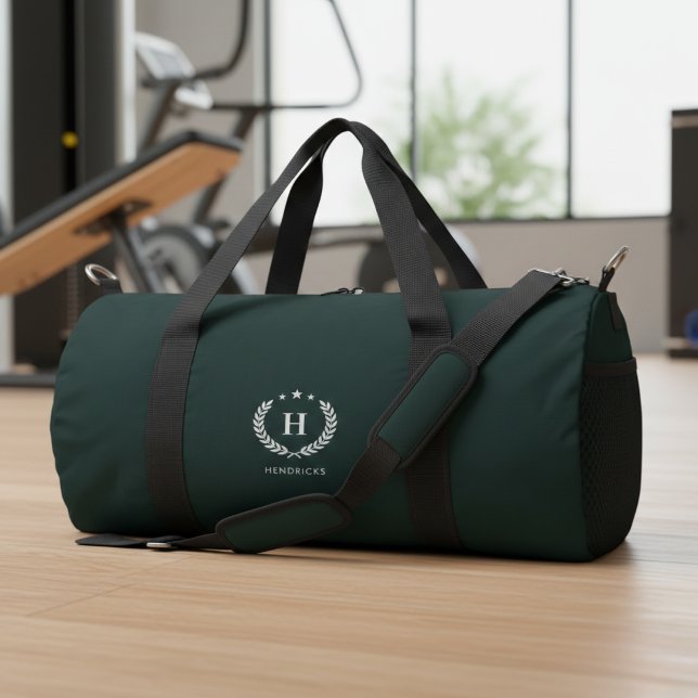 Monogramm Dunkelgrün Stylisch Modern Minimalistisc Duffle Bag (Von Creator hochgeladen)