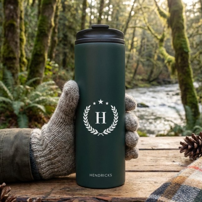 Monogramm Dunkelgrün Stylisch Modern Minimalistisc Thermosbecher (Von Creator hochgeladen)
