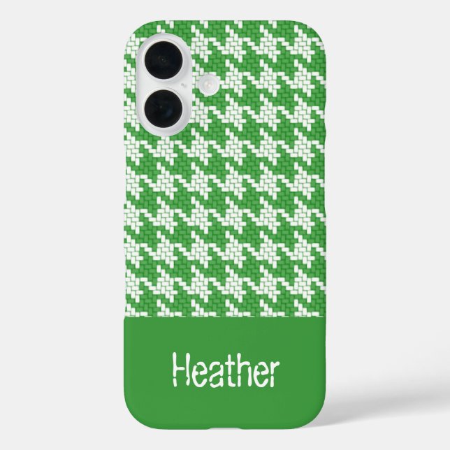 Monogramm dunkelgrünes und weißes Hahnentrittmuste Case-Mate iPhone Hülle (Rückseite)