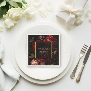 Monogramm dunkelmoody, Vintage Rose gedruckt Serviette