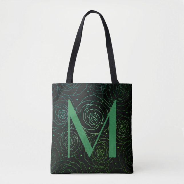 Monogramm Dunkle Florale Rose Motivationszitat (Vorderseite)