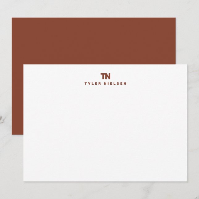 Monogramm-Dunkle-Terrakotta-Typografie Mitteilungskarte (Vorne/Hinten)