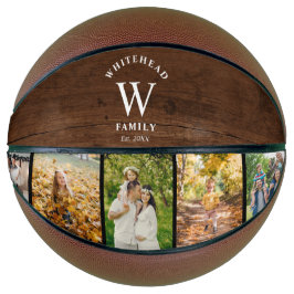 Monogramm Dunkles Holz 5 FotoCollage Basketball