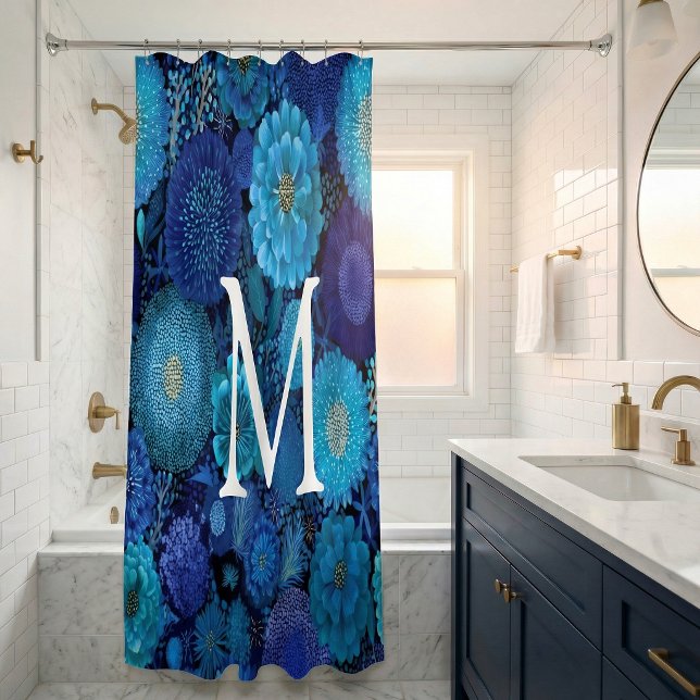 Monogramm-Duschvorhang floral navyblau  Duschvorhang (Von Creator hochgeladen)
