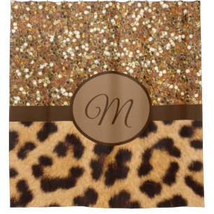 Monogramm-Duschvorhang monogrammiert Gold Leopard Duschvorhang