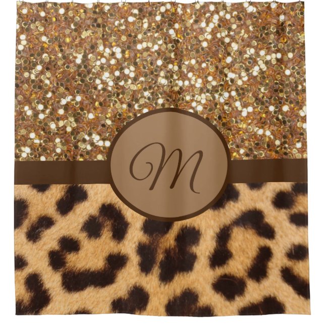 Monogramm-Duschvorhang monogrammiert Gold Leopard Duschvorhang (Vorderseite)