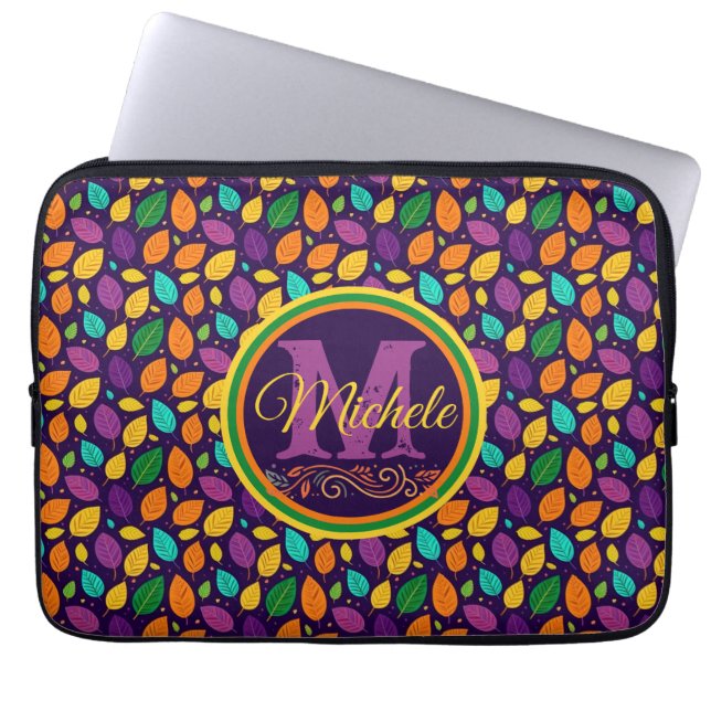 Monogramm dynamische Herbstleaves Laptopschutzhülle (Vorderseite)