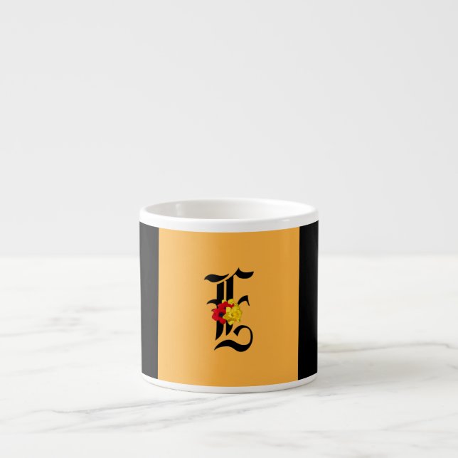 Monogramm E Blumenmuster Schwarz Espressotasse (Vorderseite)