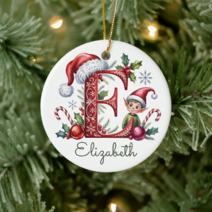 Monogramm E-Elfen-Weihnachtsbaumanhänger Keramik Ornament