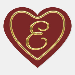 Monogramm E in 3D-Gold Herz-Aufkleber
