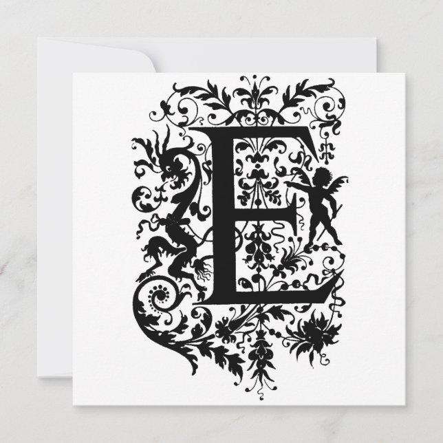 Monogramm E Initial Black and White Cupid Muster (Vorderseite)