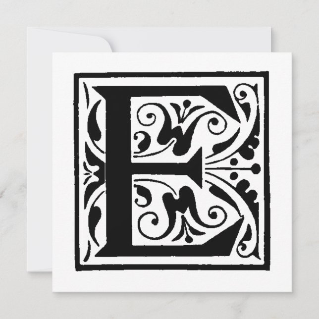 Monogramm E Initial Black and White Floral Pattern (Vorderseite)