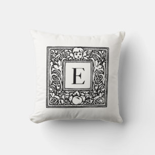 Monogramm E Initial Black and White Floral Pattern Kissen