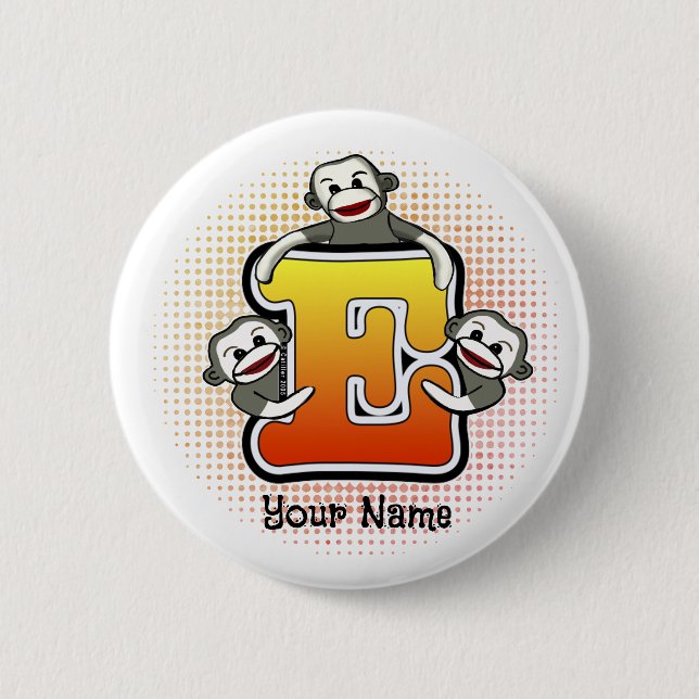 Monogramm E Sock Monkey  Button (Vorderseite)