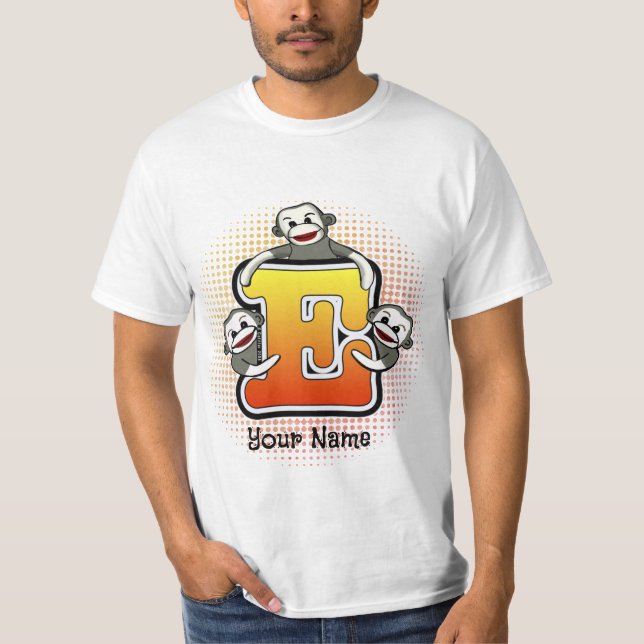 Monogramm E Sock Monkey T-Shirt (Vorderseite)