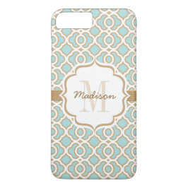 Monogramm Eggshell Blue und Gold Quatrefolie Case-Mate iPhone Hülle