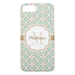 Monogramm Eggshell Blue und Gold Quatrefolie Case-Mate iPhone Hülle