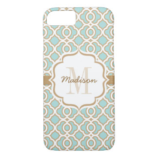 Monogramm Eggshell Blue und Gold Quatrefolie Case-Mate iPhone Hülle