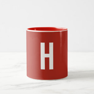 Monogramm Eigenname Initial Minimalistisch Ziegelr Zweifarbige Tasse