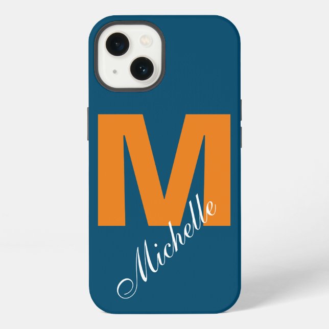 Monogramm Eigenname Initiale Modern Ozean Blau Ora iPhone Hülle (Rückseite)