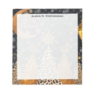 Monogramm Ein glamouröser wilder Leopard-Weihnacht Notizblock