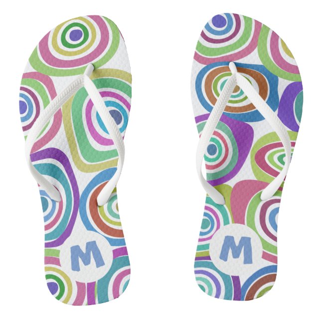 Monogramm eines leuchtenden farbigen Retro-Kreises Flip Flops (Fußbett)