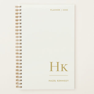 Monogramm einfach elegant Elfenbein Gold Personali Planer
