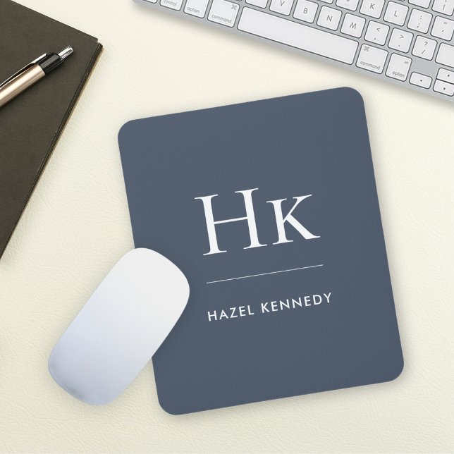 Monogramm Einfach Elegant Klassisch Navy Blau Weiß Mousepad (Von Creator hochgeladen)