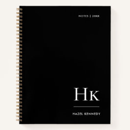 Monogramm Einfach Elegant Schwarzer Personalisiert Notizbuch