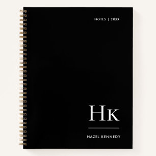 Monogramm Einfach Elegant Schwarzer Personalisiert Notizbuch